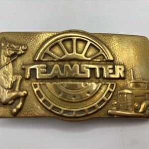 Vintage Teamster Horse Rig Brass Union Belt Buckle w/Storage Bag